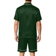 thumbnail image 4 of CCRFTGI Mens Pajama Set Short Sleeve Sleepwear for Men Cooling Summer Pjs Satin Silk Lightweight Soft Pijama with Pockets Dark Green XXL, 4 of 4