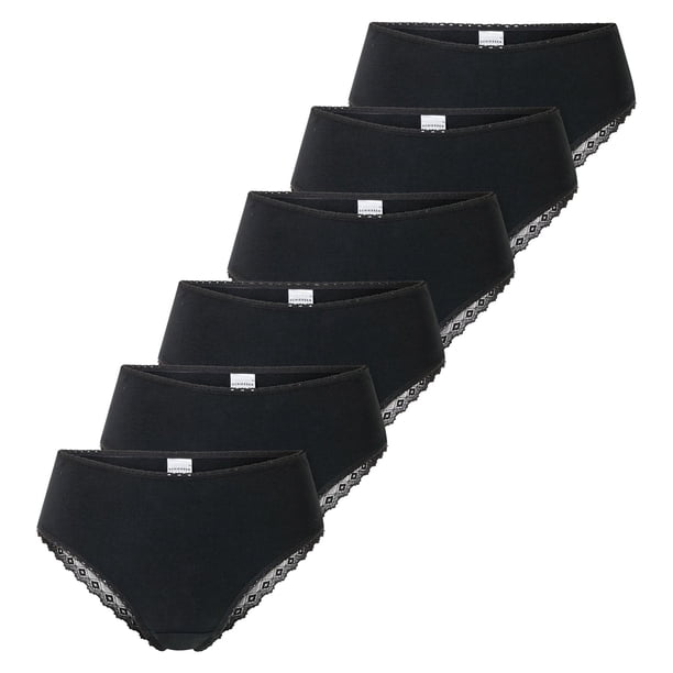 SCHIESSER Bragas brasileñas para mujer, paquete de 6 - 6Pack Brazilian, algodón elástico, liso Negro M (Medium)