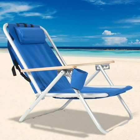 Hot Sale 2019 Portable High Strength Beach Chair with Adjustable Headrest Blue Foldable Backpack Beach Chairs Patio Chair with (The Best Beach Chair 2019)