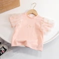 thumbnail image 1 of Camiseta de verano para niños, camisetas de manga corta para bebés y niñas, ropa de Color sólido con lazo de perlas, camisetas de algodón para niños, camiseta de 130cm Gao Jinjia LED, 1 of 2