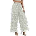 thumbnail image 7 of Womens Plus Size Pants Elegant Polka Lace Trimmed Straight Leg Trousers Casual Loose Streetwear White XXL, 7 of 7