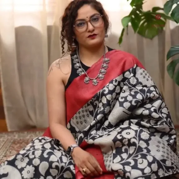 Tricolor Pure Silk Hand Painted Kalamkari Pure Saree