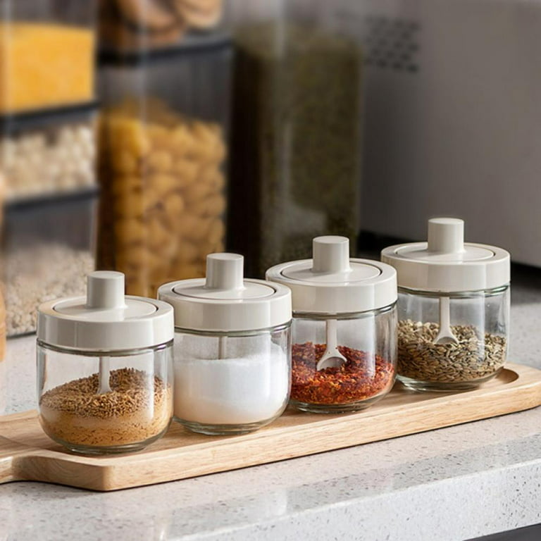 Glass Storage Jar With Lid for Sugar Spice, Condiment Dispenser Seasoning  Organizer Herb Canister, Pantry Box Food Container for Favor 