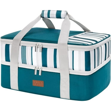 Lifewit Double Decker Insulated Casserole Carrier for Hot or Cold Food, Casserole Dish Carrying Case, Lasagna Holder for Potluck Parties/Picnic/Cookouts, Fits 9"x13" Baking Dish, Green
