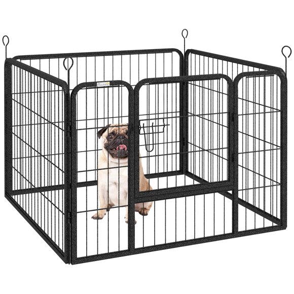 PawHut Metal Pet Playpen Puppy Dog Exercise Fence Pen with Gate Door Indoor Outdoor for Small Animal Rabbit, 32.25"x32.25"x23.5"