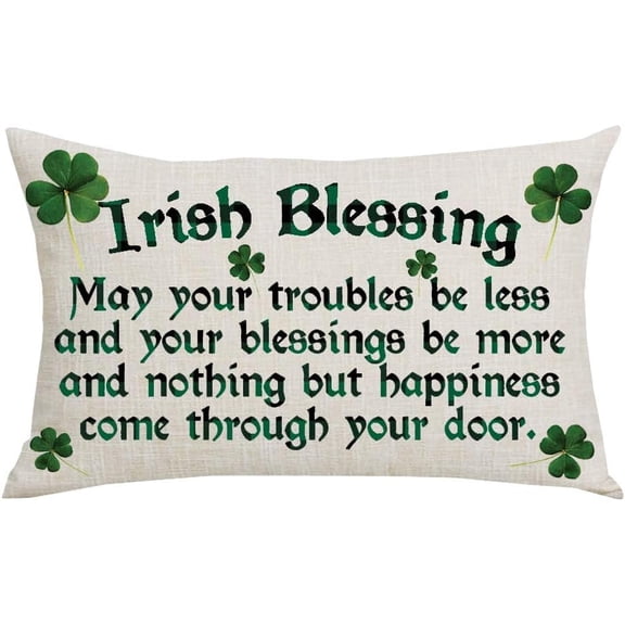 Green Quote Irish Blessing Clovers St. Patrick''s Day Spring Home Sofa Chair Bed Decoration Lumbar Pillowcase Cotton Linen Decorative Throw Pillow Cover Case Rectangular 12 x 20 Inches