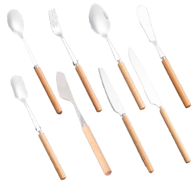 Juego de cubiertos Dsseng de 8 piezas de acero inoxidable para cocina, restaurante, hotel, con acabado pulido espejo, apto para lavavajillas (tenedor y cuchara de postre).