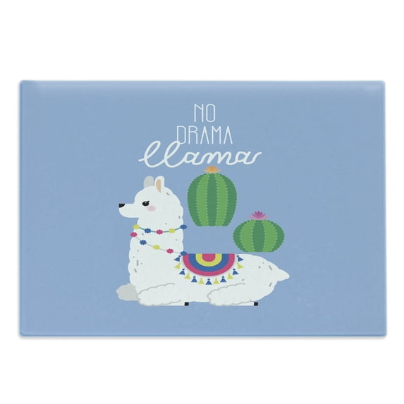 Saying Cutting Board, Funny No Drama Llama Lettering with Cactus and Animal, Decorative Tempered Glass Cutting and Serving Board, in 3 Sizes, by Ambesonne
