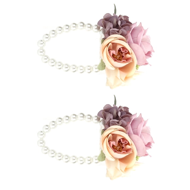 Flor de Muñeca de Perlas de Imitación, Pulsera de Boda, Flor de Arte de Simulación, Flor de Muñeca de Banda de Simulación para Boda, Baile, Celebacia de Rugreso a Casa,