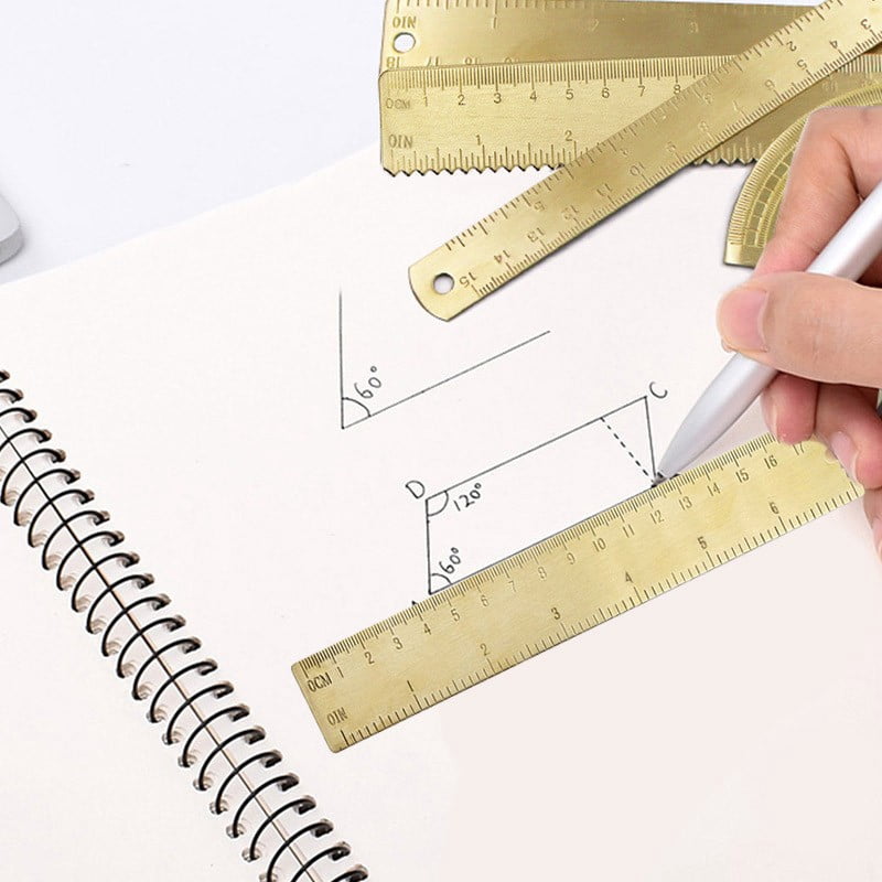 Golden Brass Ruler Stationery Set Isosceles Triangle Protractor for Precision