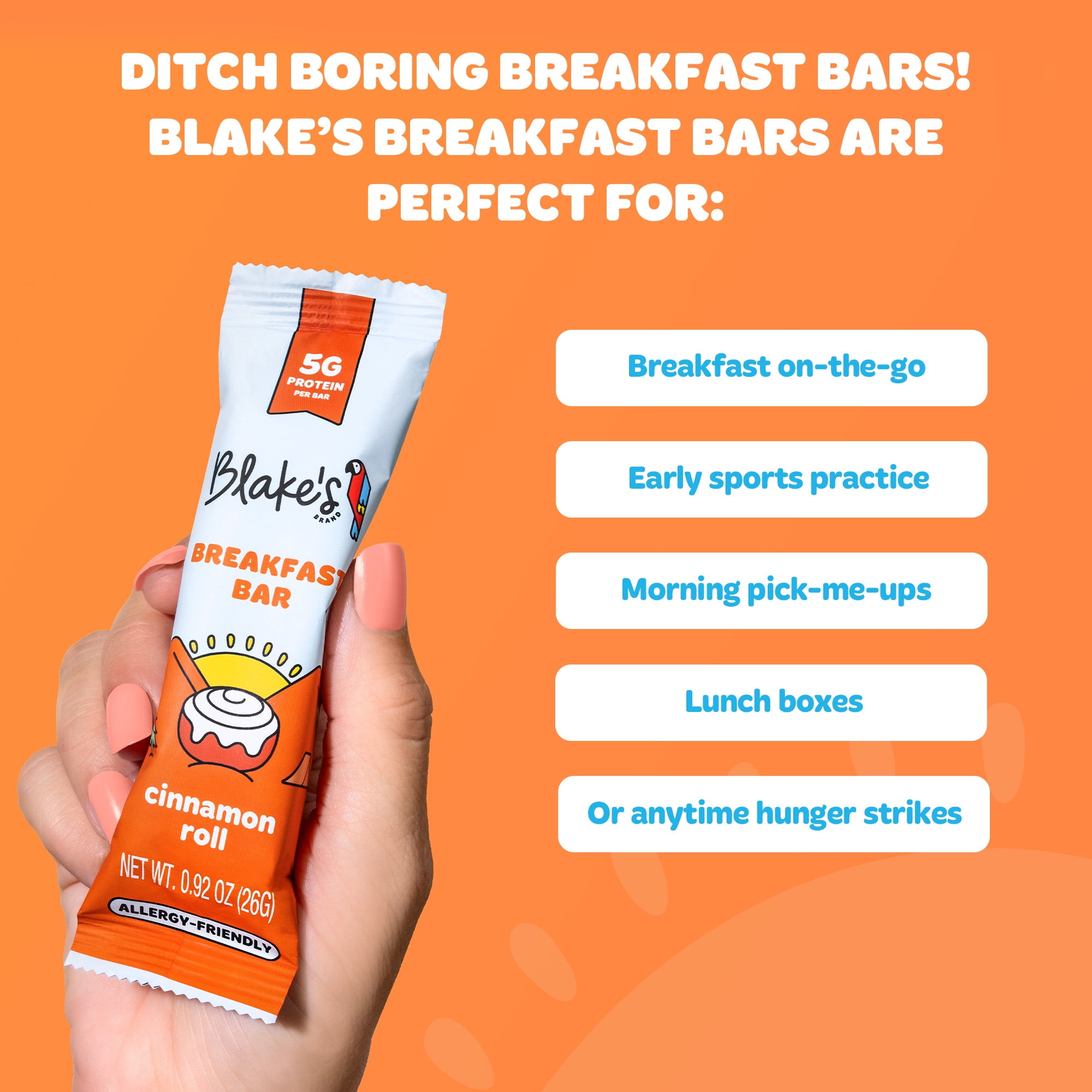 (3 pack) Blake's Cinnamon Roll Breakfast Bars + Protein, 4.6oz, 5 Count