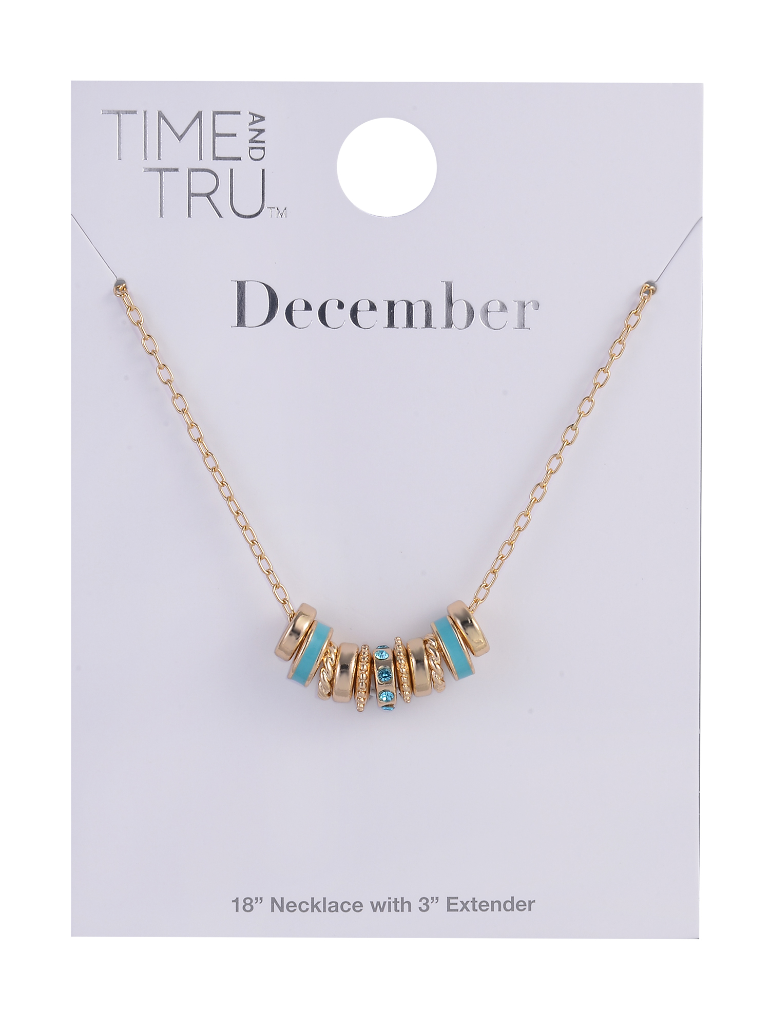 Time and Tru Goldtone Chain with Blue Zirconia Birthstone "December" Necklace