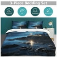 thumbnail image 5 of Lighthouse Sunrise Coast Scenery Pale Blue Tan Duvet Cover Set King Size for Bedroom Decoration Print Bedding Set Comforter Cover Decorative Microfiber with 2 Pillow Sham Multicolor, 5 of 6