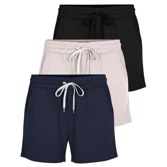 Real Essentials 3 Pack: Womens Ultra-Soft Athletic Lounge Casual Sweat Shorts with Pockets (Available in Plus Size)