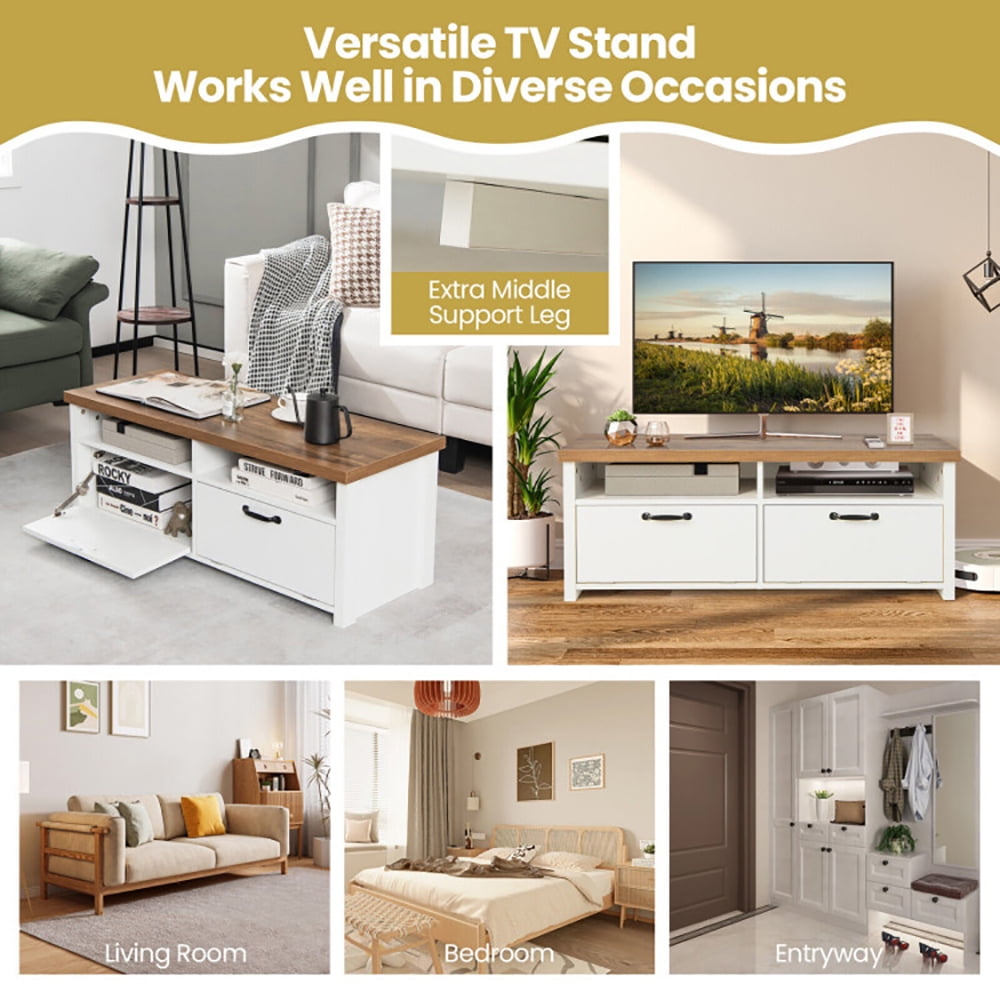 Finihen TV Stand, TV Cabinet, 41.5 Inch Modern TV Stand with 2 Cabinets for TVs up to 48 Inch, for Living Room, White