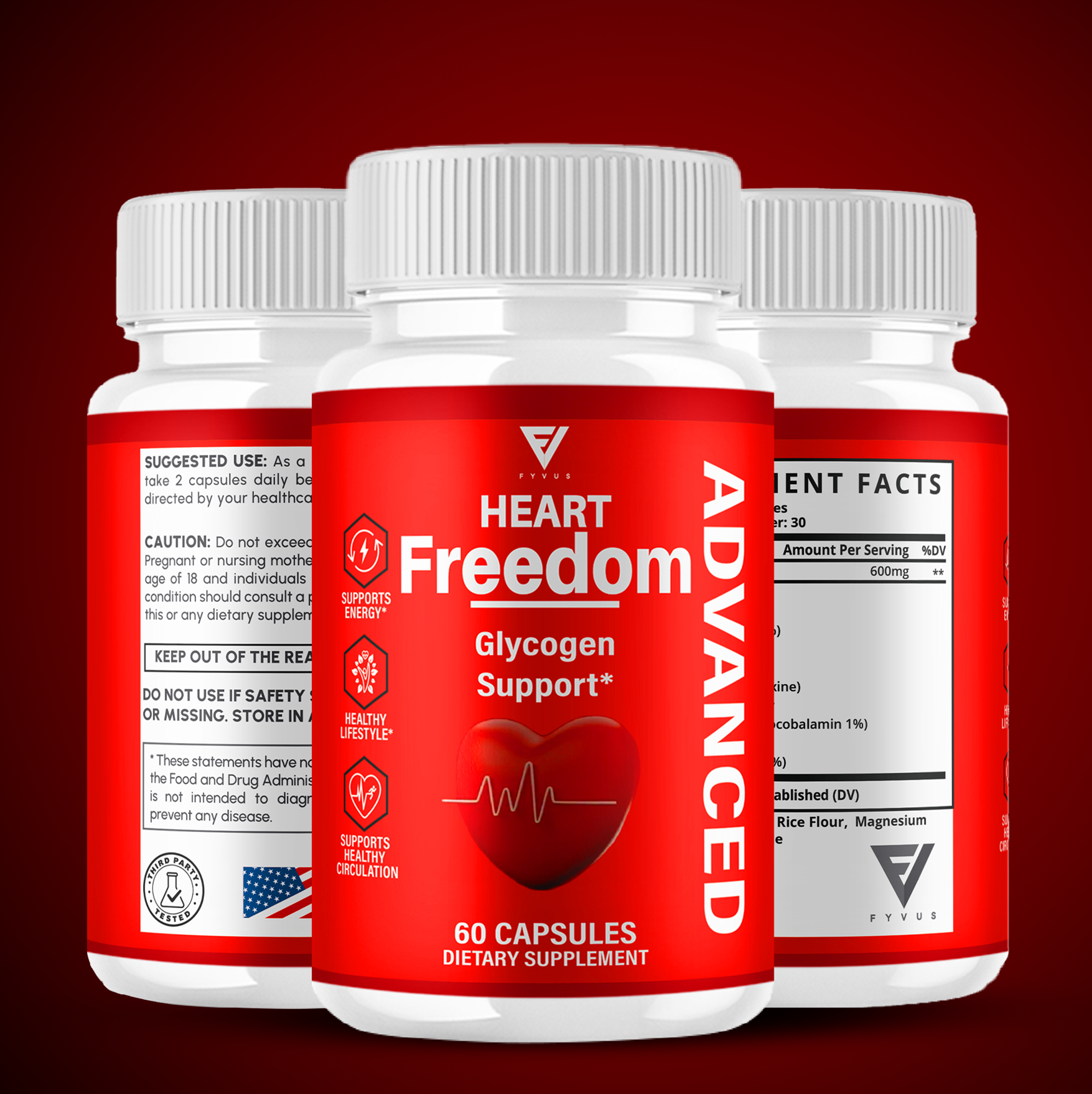 (5 Pack) Heart Freedom Pills, Heart Freedom Glycogen and Circulation Support Maximum Strength Supplement (300 Capsules)