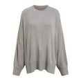thumbnail image 3 of DuoJiaJ Women's Oversized Knit Sweater Casual Long Sleeve Pullover Tunic Top Soft Comfortable Winter Fall Fashion Loose Fit Round Neck Split Hem Crewneck Sweater Gray S, 3 of 4