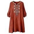 thumbnail image 4 of Casual Dresses for Women Sawvnm Women's Boho Embroidered Tunic Dress V Neck 3/4 Sleeve Casual Loose Mini Dress For Summer Beach, 4 of 6