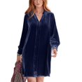 thumbnail image 4 of CENL Women Velvet Long Sleeve V-Neck Dress Pullover Solid Color Stretch Party Dress, 4 of 9