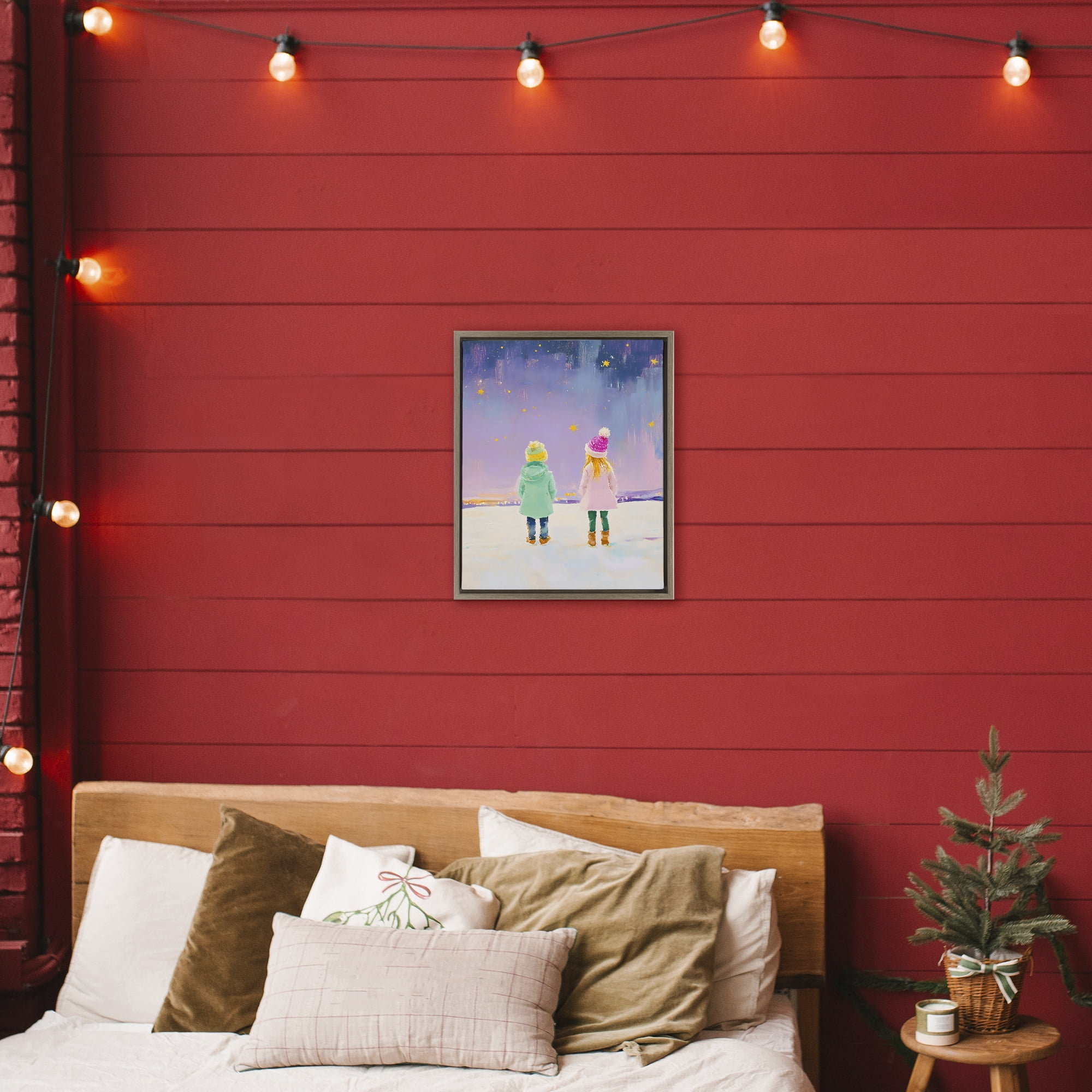 Stupell Industries Children Watching Starry Winter Sky Brown Framed Floater Canvas Wall Art, design by The Prints Vibe