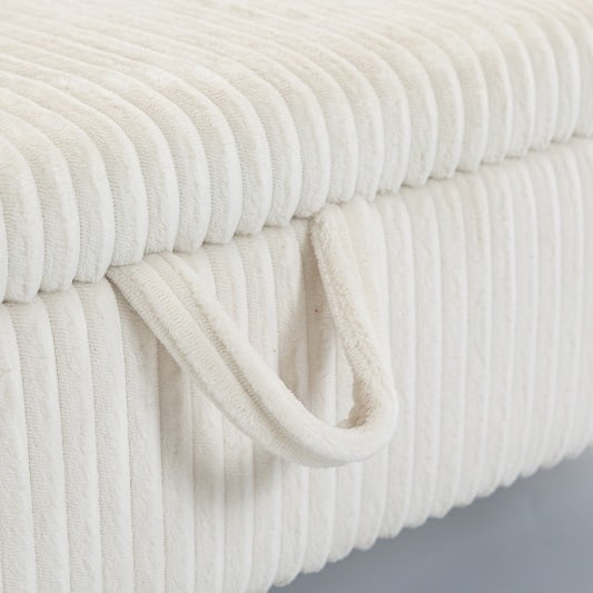 Corduroy Storage Ottoman Bench with Lid, Upholstered End-of-Bed Footrest, White