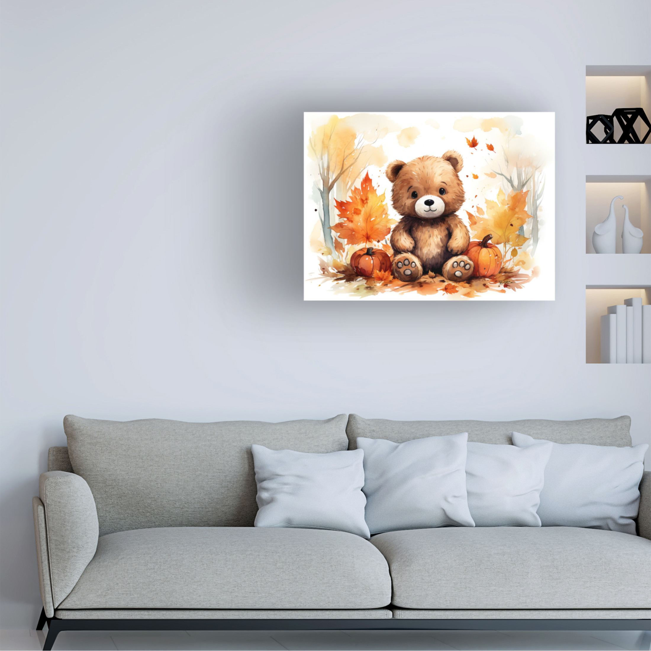 Canvas Wall Art - Momart 'Cub in the Autumn Forest' Wall Art for Living Room, Bedroom, or Office Décor by Trademark Fine Art - 19 x 14 Inches