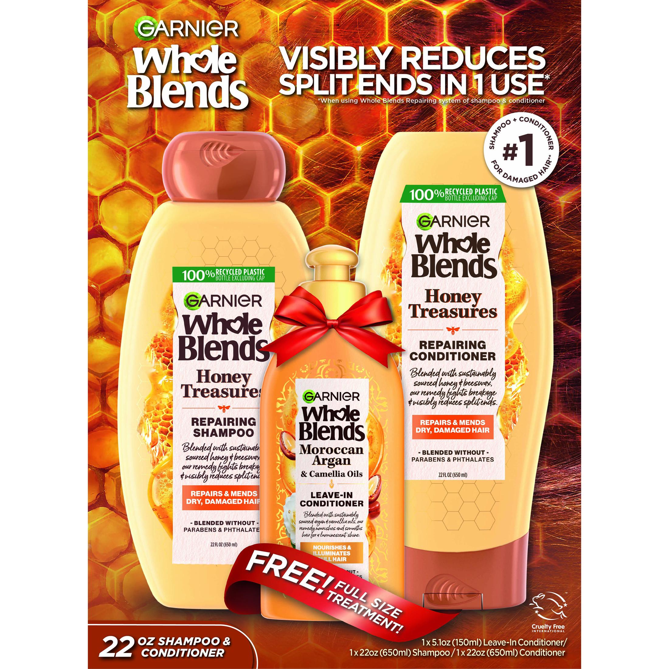 ($16 Value) Garnier Whole Blends Honey Treasures Shampoo Conditioner and Treatment Gift Set, Holiday Kit - image 3 of 8