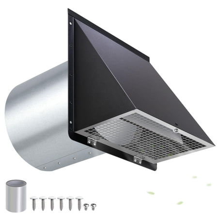 Black 5 Inch Galvanized Steel Hooded Wall Vent