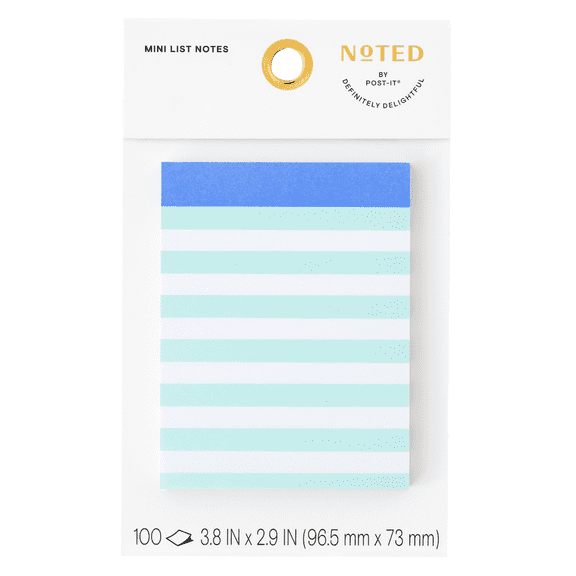 Post-it Noted Mini List Notes: 4 in. x 2.9 in. (Stripe Green) 100-sheets per pad / 1-pack