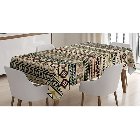 

Mindunm Tribal Tablecloth Traditional South American Culture Aztec Tribal Print in Retro Soft Color Dining Room Kitchen Rectangular Table Cover 60 X 84 Soft Cream