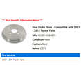 thumbnail image 2 of Rear Brake Drum - Compatible with 2007 - 2018 Toyota Yaris 2008 2009 2010 2011 2012 2013 2014 2015 2016 2017, 2 of 2