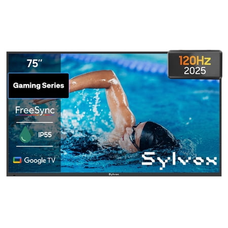 Sylvox 75 inch 120Hz Outdoor TVs,4K Smart Television 1000nits with Dobly Atmos, IP55 Waterproof , Google TV for Partial Sun Area，Gaming Serie