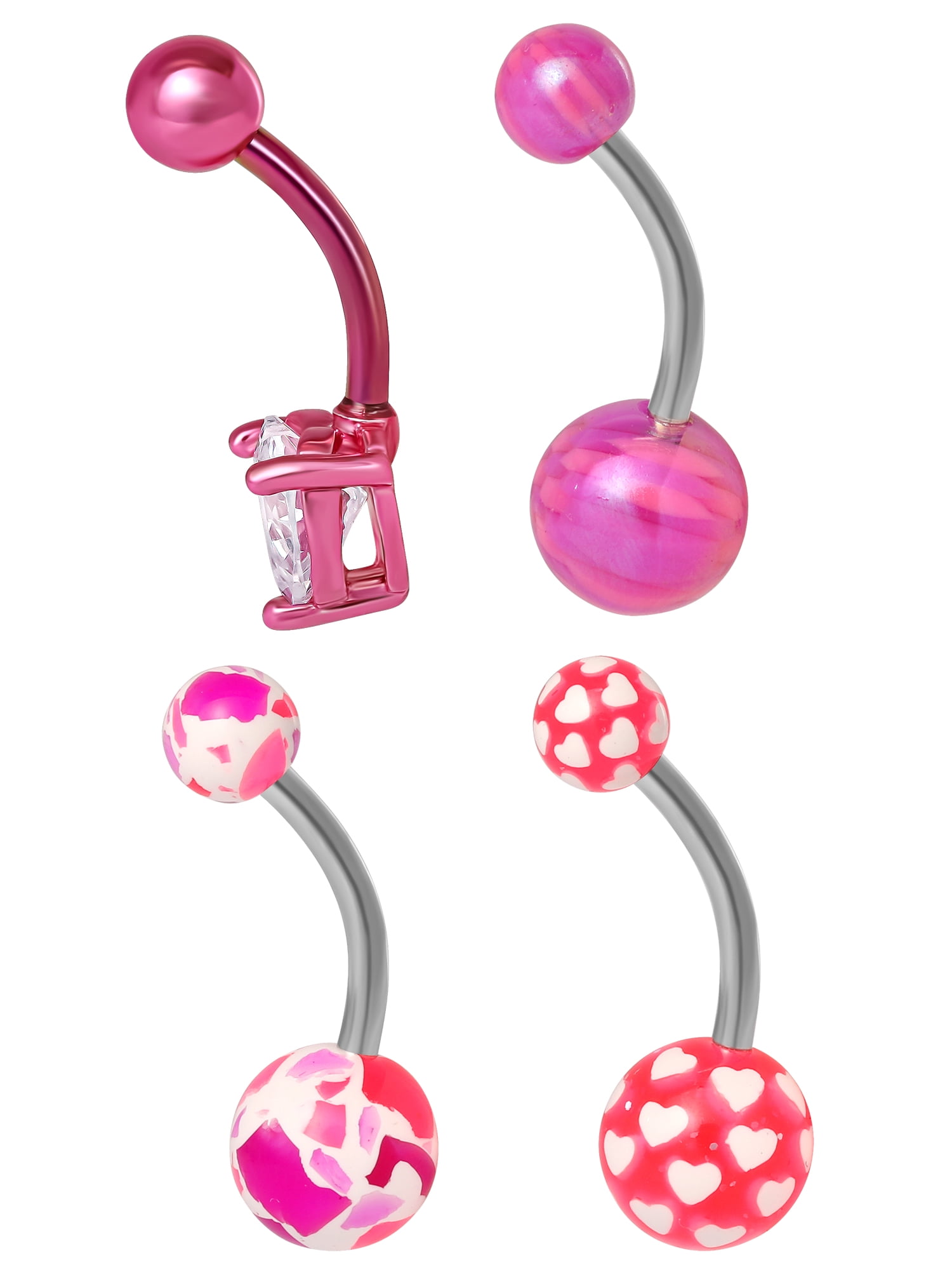 Hotsilver Women's 14G Surgical Steel Curved Barbells with Colorful Patterned Balls