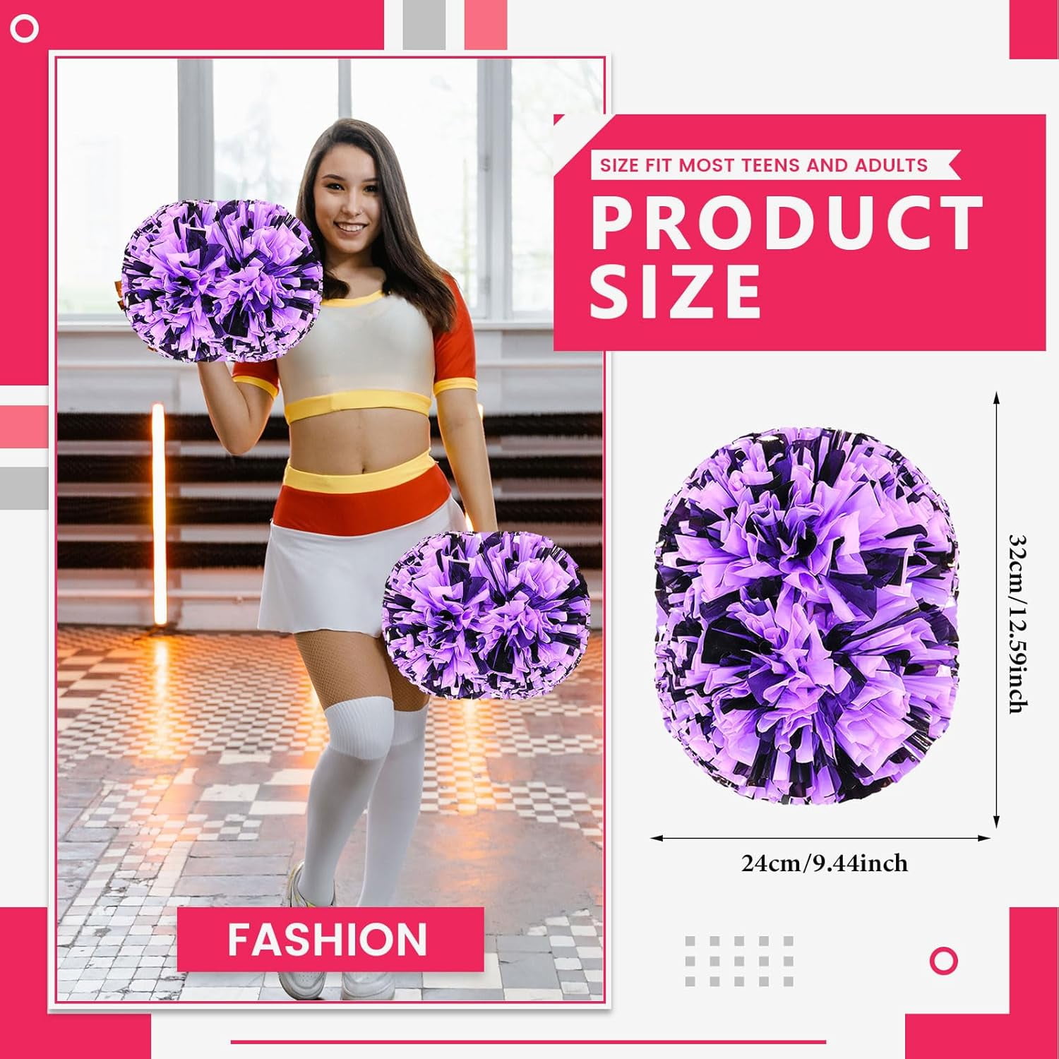 8 PCS Metallic Cheerleading Pom Pom for Team Spirit Sports Dance Cheering Kids Adults