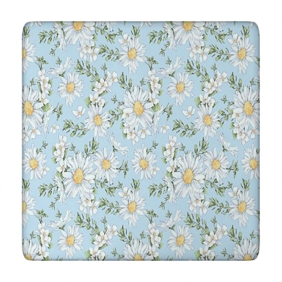 Lightblue Daisy Flower Small Flowers Pattern Square Fitted Tablecloth with Elastic Edge,Square Table Cover,Washable Elastic Table Cover for Home Kitchen Party Decor 34"x34"