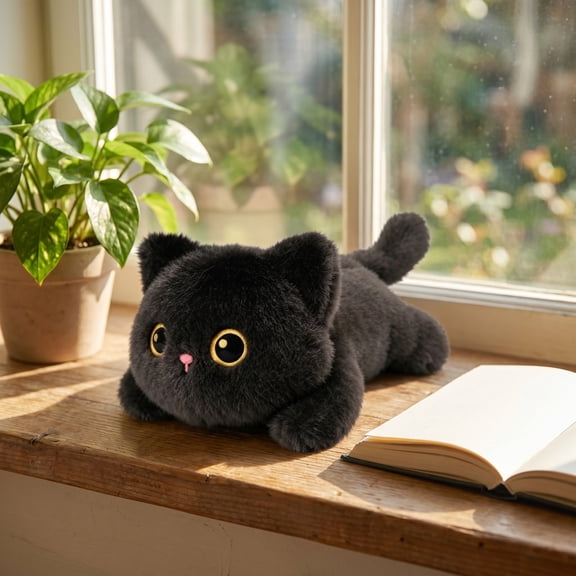 Knisume Soft Weighted Stuffed Animals Black Cat - Realistic Plush Toy Pillow, Cute Weighted Plushie, Calming Plush for All Ages,A