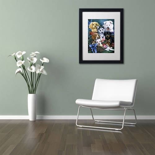 Trademark Fine Art 'Puppies' Canvas Art by Jenny Newland, White Matte, Black Frame