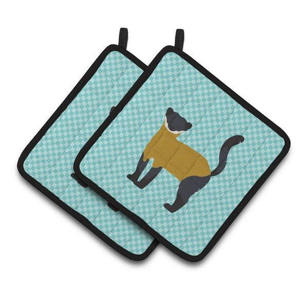 Caroline's Treasures Yellow-Throated Marten Blue Check Pair of Pot Holders