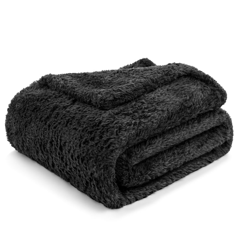Pavilia Sherpa Throw Blanket, Black 50x60 photo 2