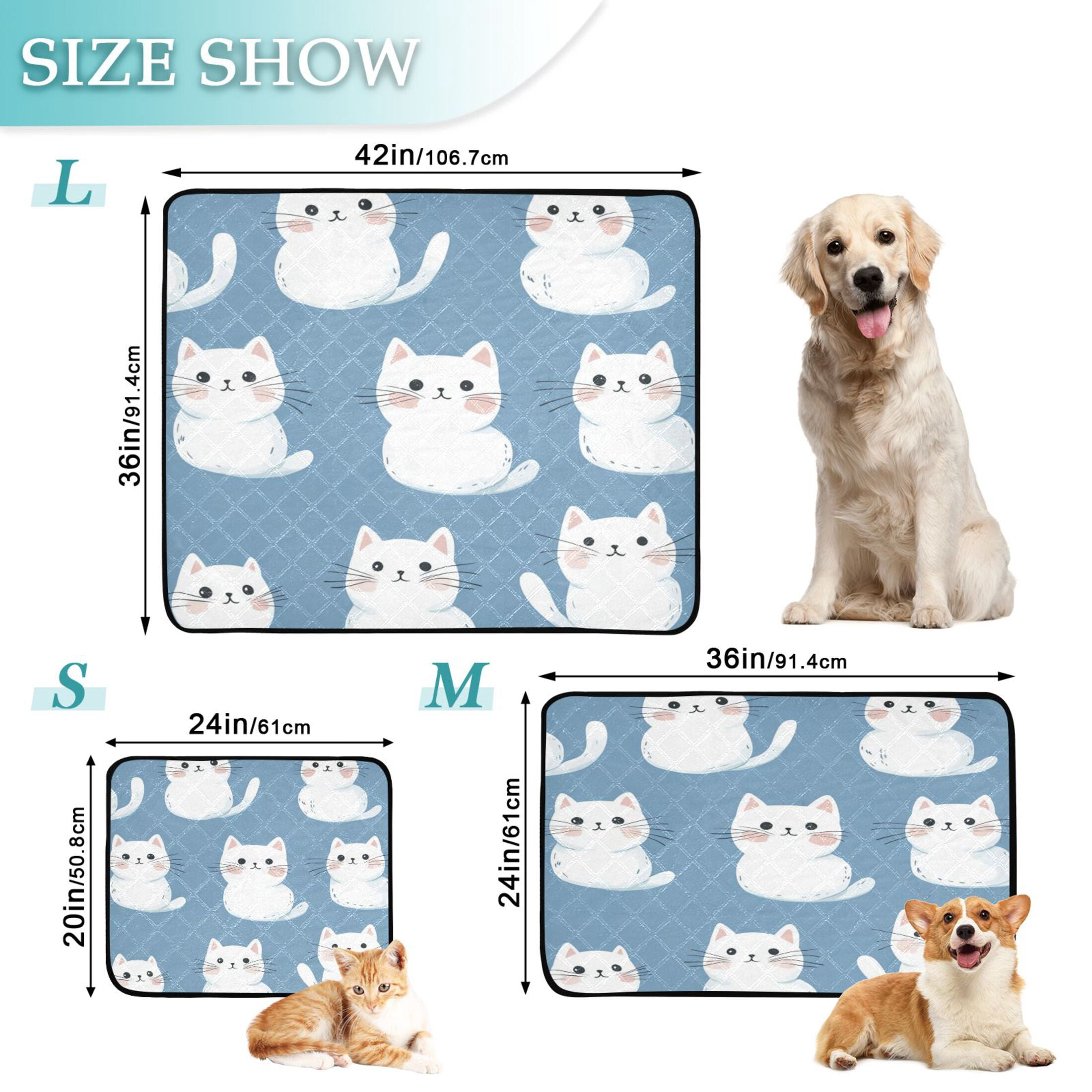 Washable Pet Pee Pads with Super Absorbent Reusable Training Pads for Dogs & Cats White Cat