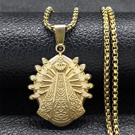 Our Lady of Aparecida Necklace for Women/Men 14K Yellow Gold Brazil Nossa Senhora Virgin Mary Necklaces Jewelry