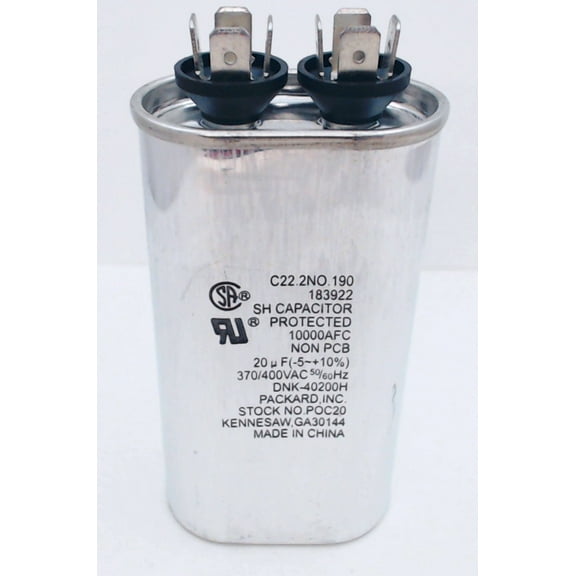 Packard Run Capacitor, Oval, 20 Mfd., 370 Volt, POC20-1, 20-370