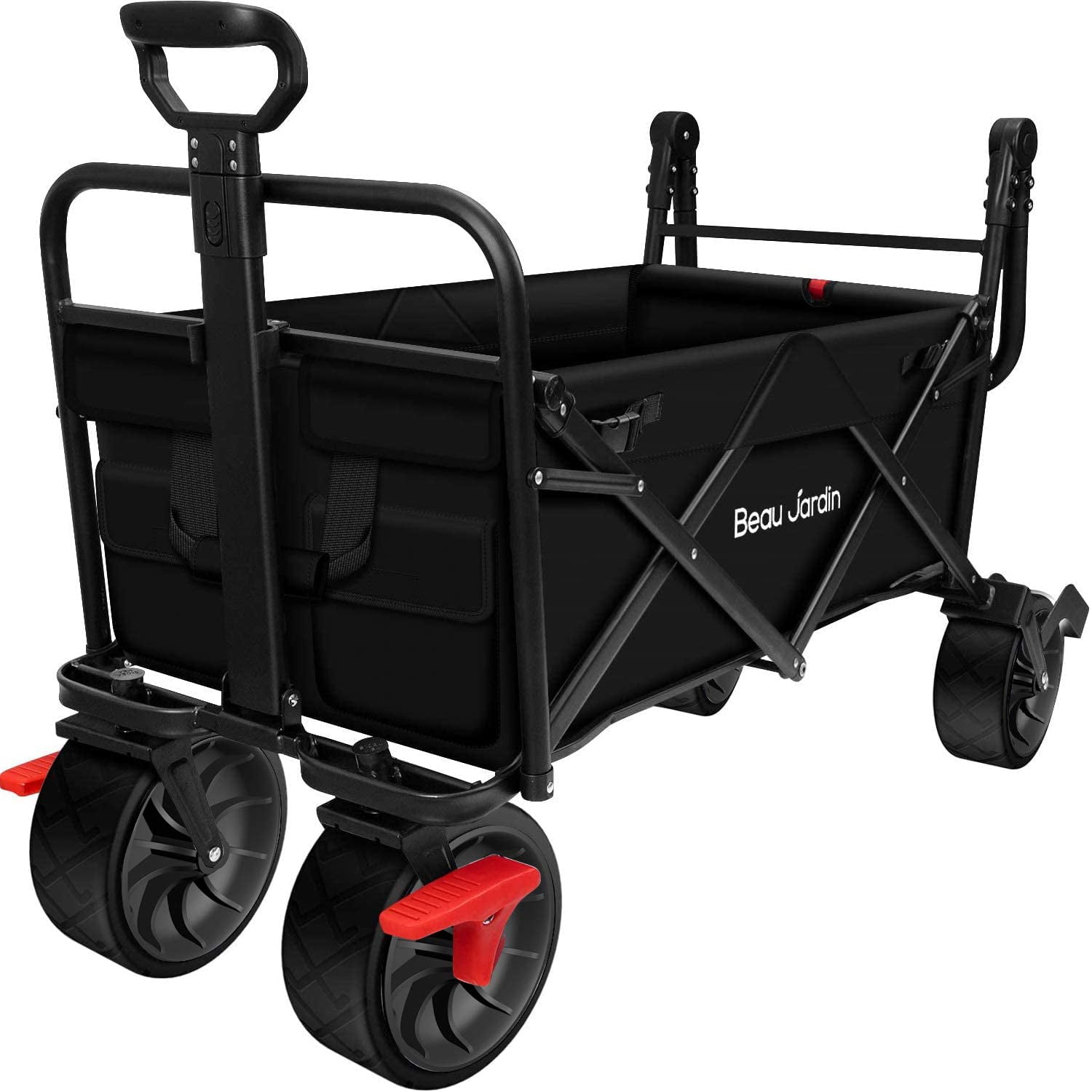 BEAU JARDIN Folding Wagon Cart with 1 Nylon Net 2 Straps Canopy Collapsible 