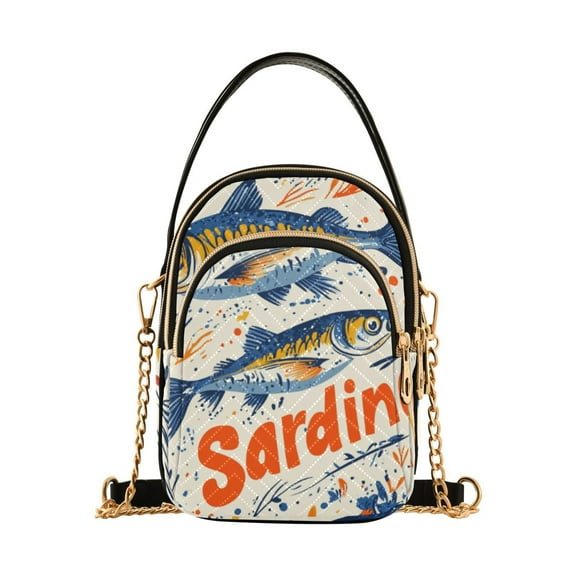 FORMRS Crossbody Bag for Women Quilted Travel Shoulder Cell Phone Purse with Chain Strap Handbag, Blue Sardines Pattern