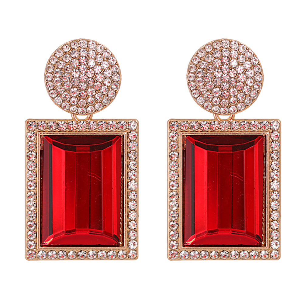 red and gold statement earrings