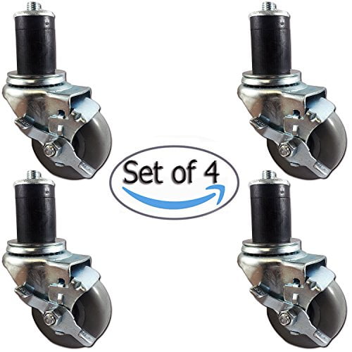 11/2" Expanding Stem Casters With Brakes Set of 4 3" Gray