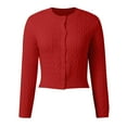 thumbnail image 4 of Women Button Down Crop Sweater Cardigan Long Sleeve Open Front Crewneck Cardigan Cute Knit Pullover Tops Woman Wool Long Coat Cardigan for Women Lightweight Couture Cardigan Trench Sweater for Women, 4 of 4