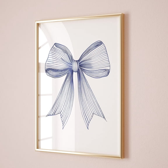 Poster Navy Bow Nursery Print Blue Stripe Grandmillenial Coquette Aesthetic Poster Trendy Apartment Decor Baby Girl Room Ribbon Printable Download - No Framed, Vintage Wall Art, Hot Trend!, 8x12