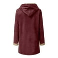 thumbnail image 4 of Women's Mid-Length Fleece Jacket, Plush Lined Hooded Coat, Unique Cone Button Design, Casual Winter Outerwear, Cold Weather Layer Wine XXL, 4 of 7
