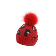 Kmbangi Baby Leopard Knitting Warm Protective No-Brim Round Plush Balls Hat